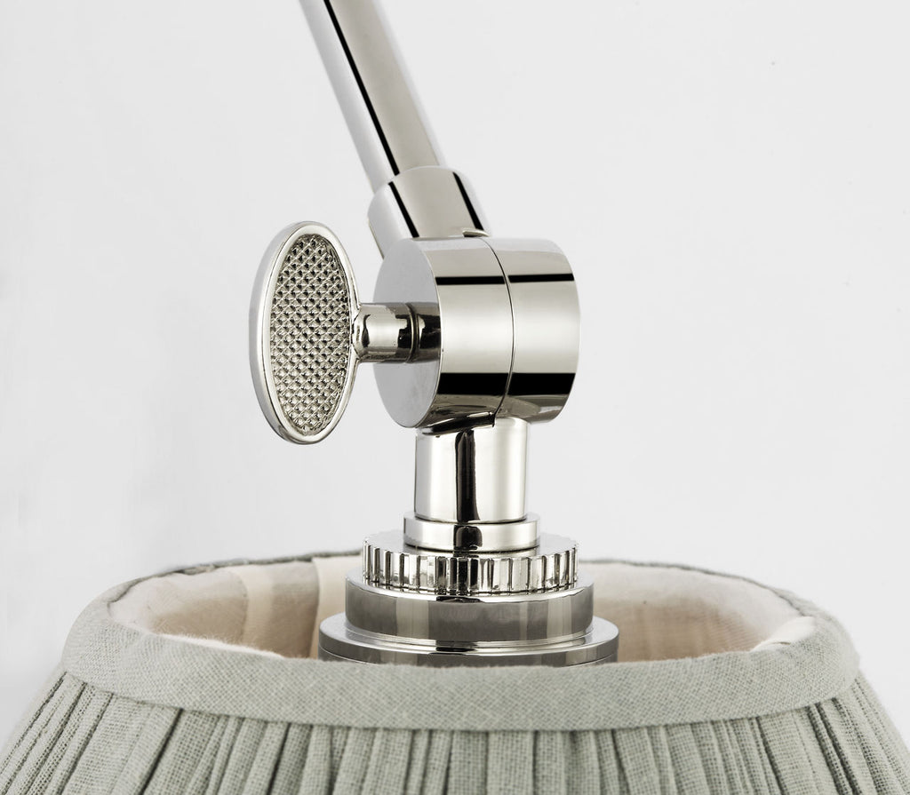 Wimberley Double Library Wall Light | Polished Nickel | Blue Linen Pleated Shade