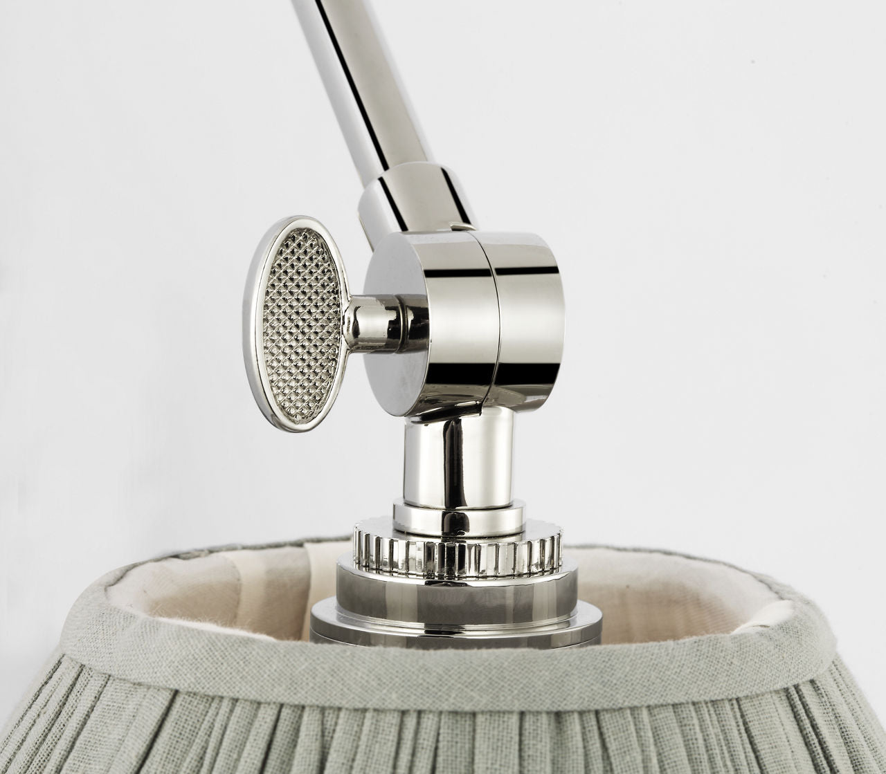 Wimberley Double Library Wall Light | Polished Nickel | Blue Linen Pleated Shade
