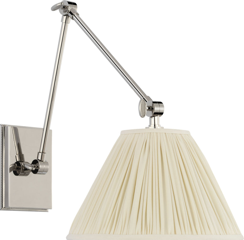 Wimberley Double Library Wall Light | Polished Nickel | Silk Pleated Shade