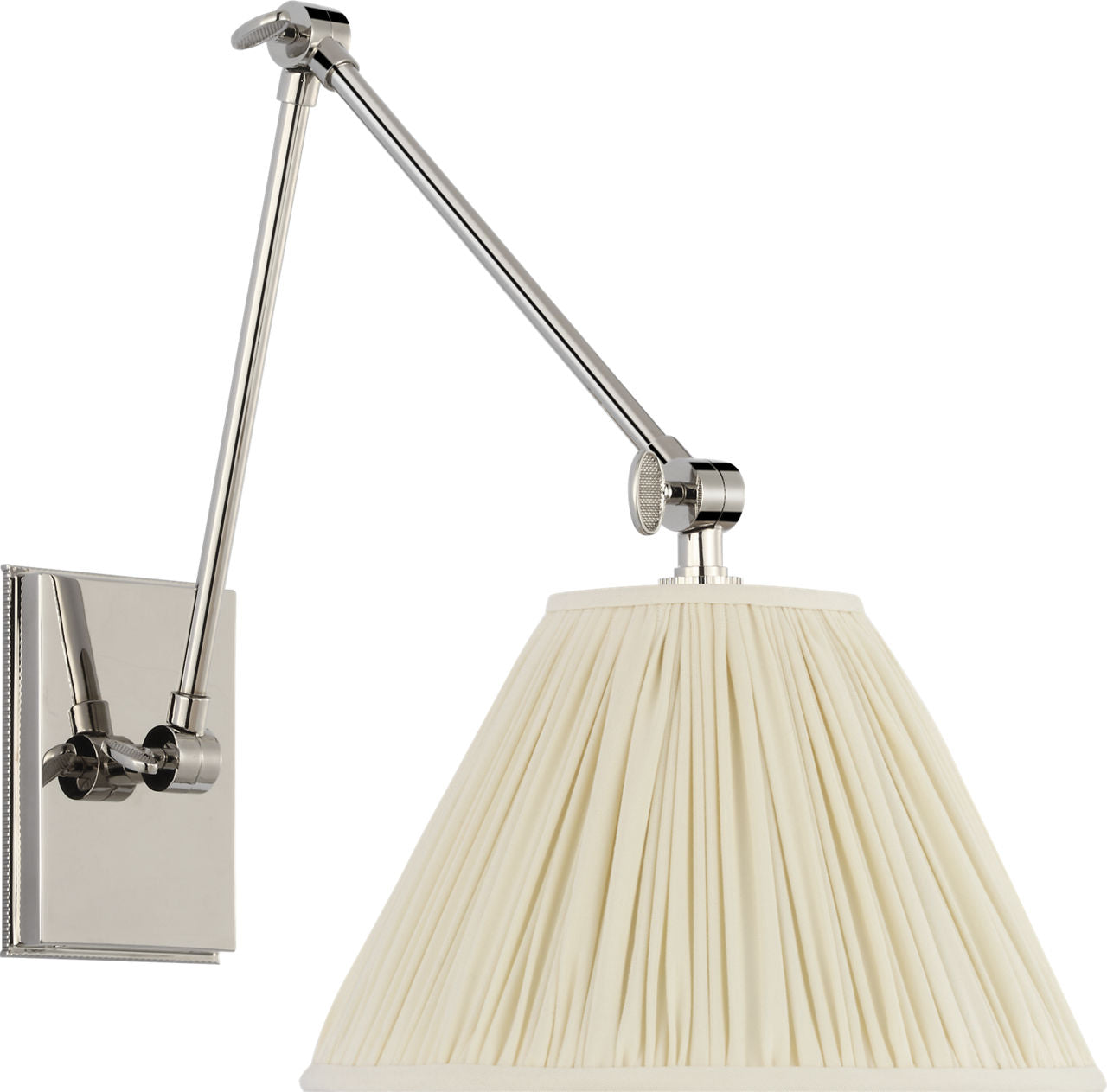 Wimberley Double Library Wall Light | Polished Nickel | Silk Pleated Shade