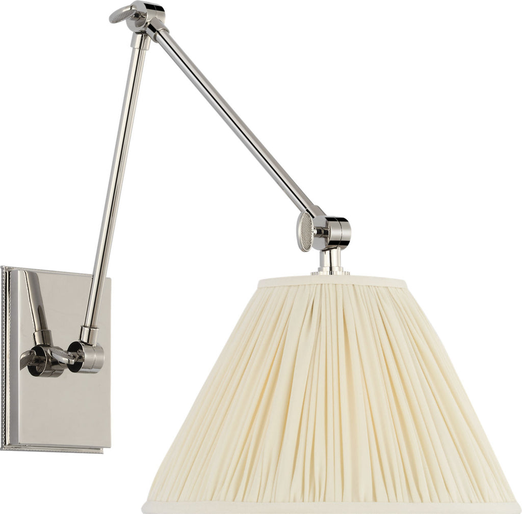 Wimberley Double Library Wall Light | Polished Nickel | Silk Pleated Shade