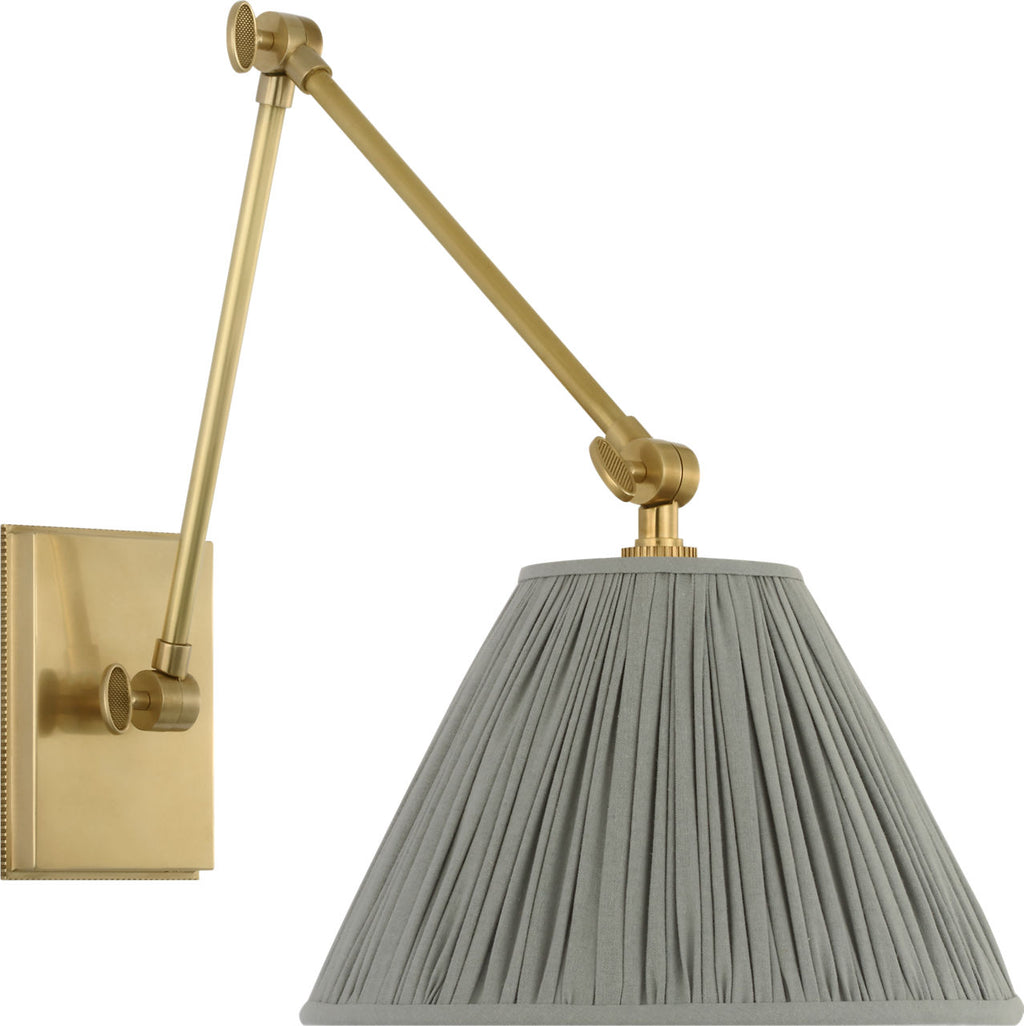 Wimberley Double Library Wall Light | Soft Brass | Blue Linen Pleated Shade