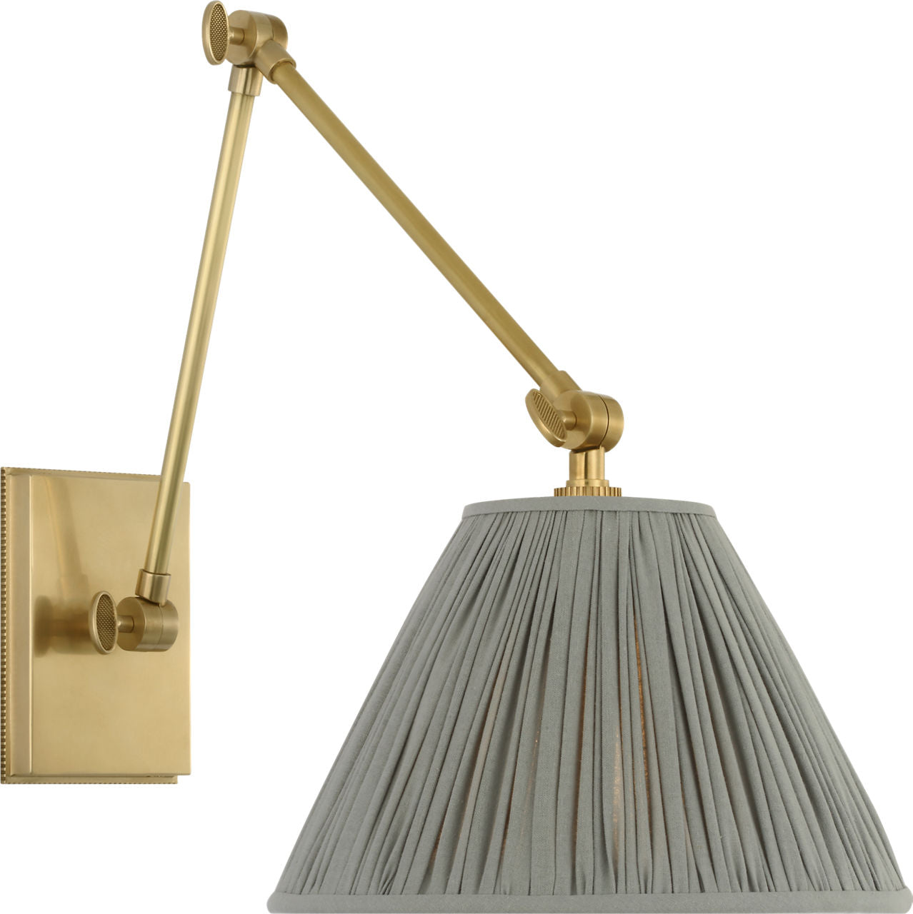Wimberley Double Library Wall Light | Soft Brass | Blue Linen Pleated Shade