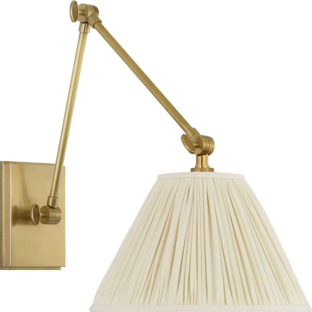 Wimberley Double Library Wall Light | Soft Brass | Silk Pleated Shade