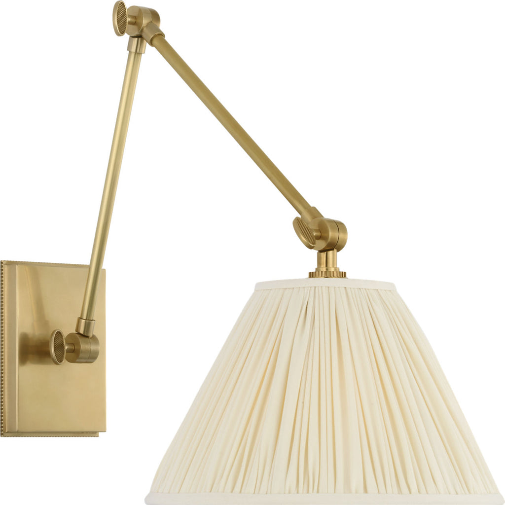 Wimberley Double Library Wall Light | Soft Brass | Silk Pleated Shade