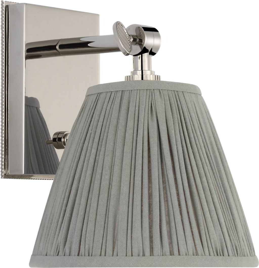Wimberley Bedside Wall Light | Polished Nickel | Blue Linen Pleated Shade