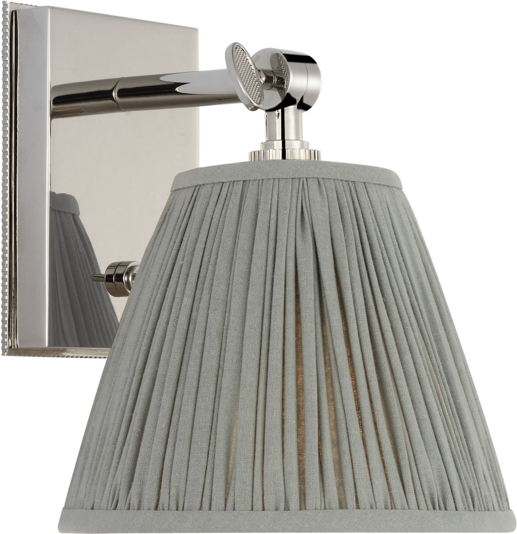 Wimberley Bedside Wall Light | Polished Nickel | Blue Linen Pleated Shade