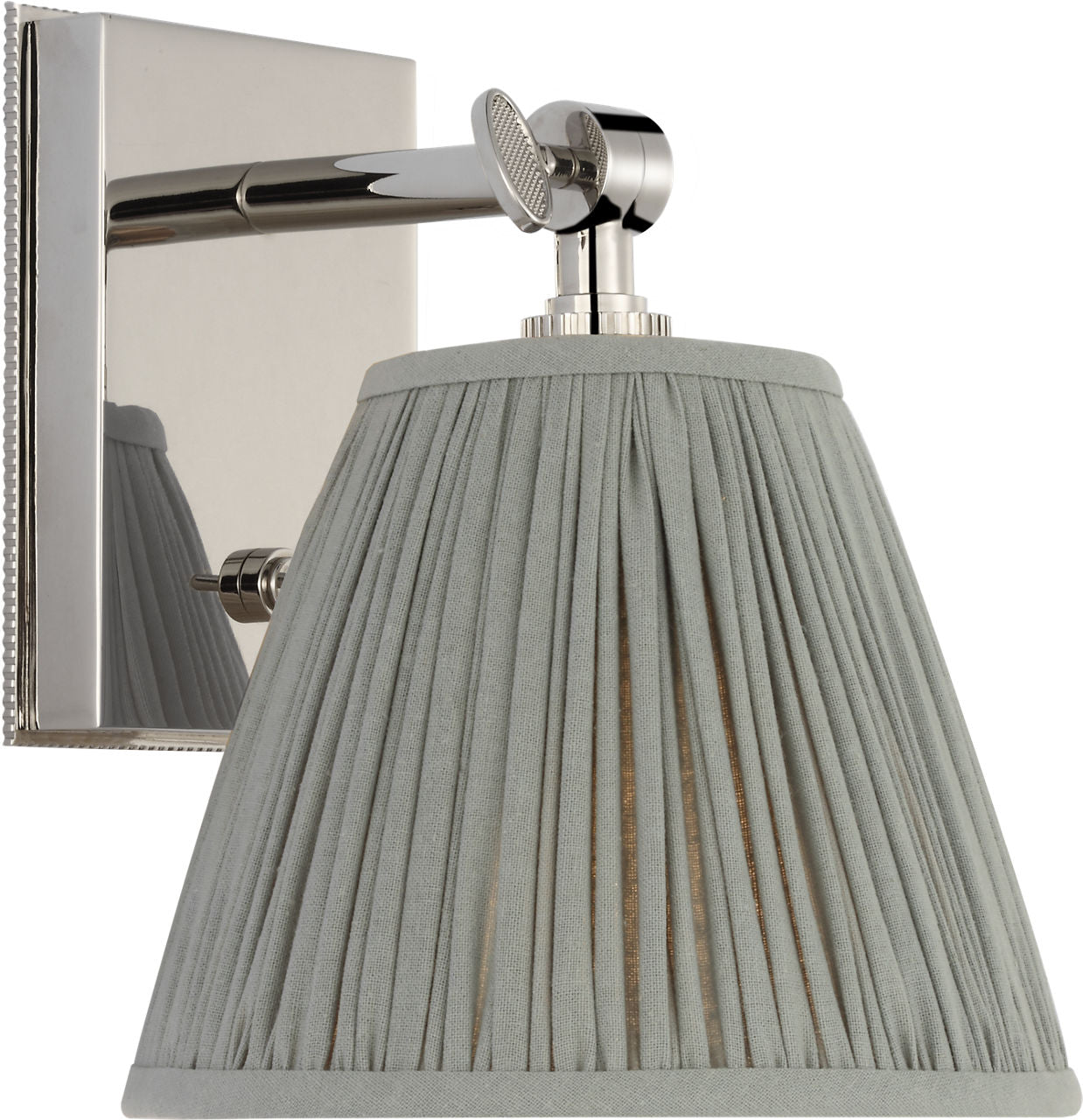 Wimberley Bedside Wall Light | Polished Nickel | Blue Linen Pleated Shade