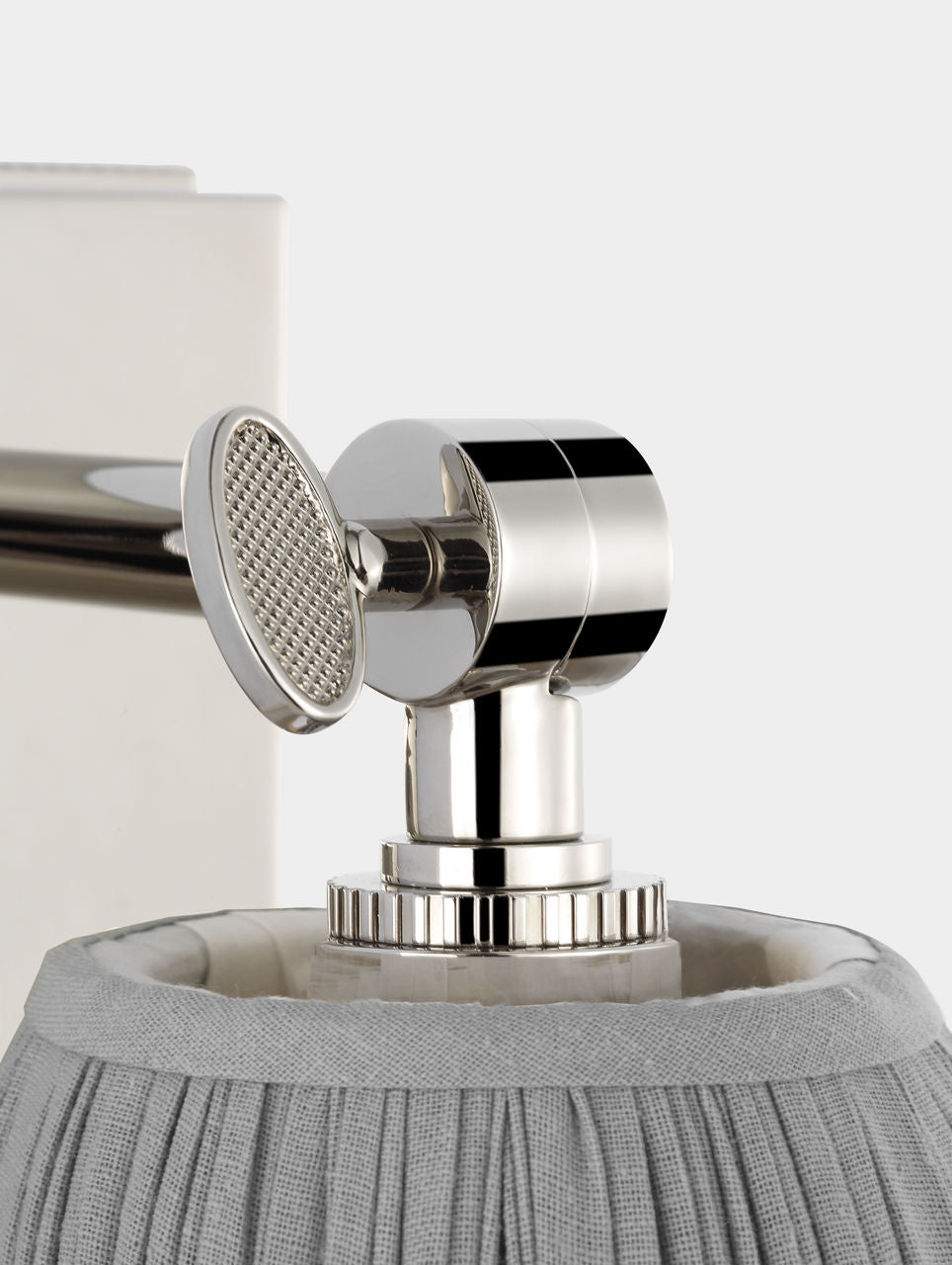 Wimberley Bedside Wall Light | Polished Nickel | Blue Linen Pleated Shade