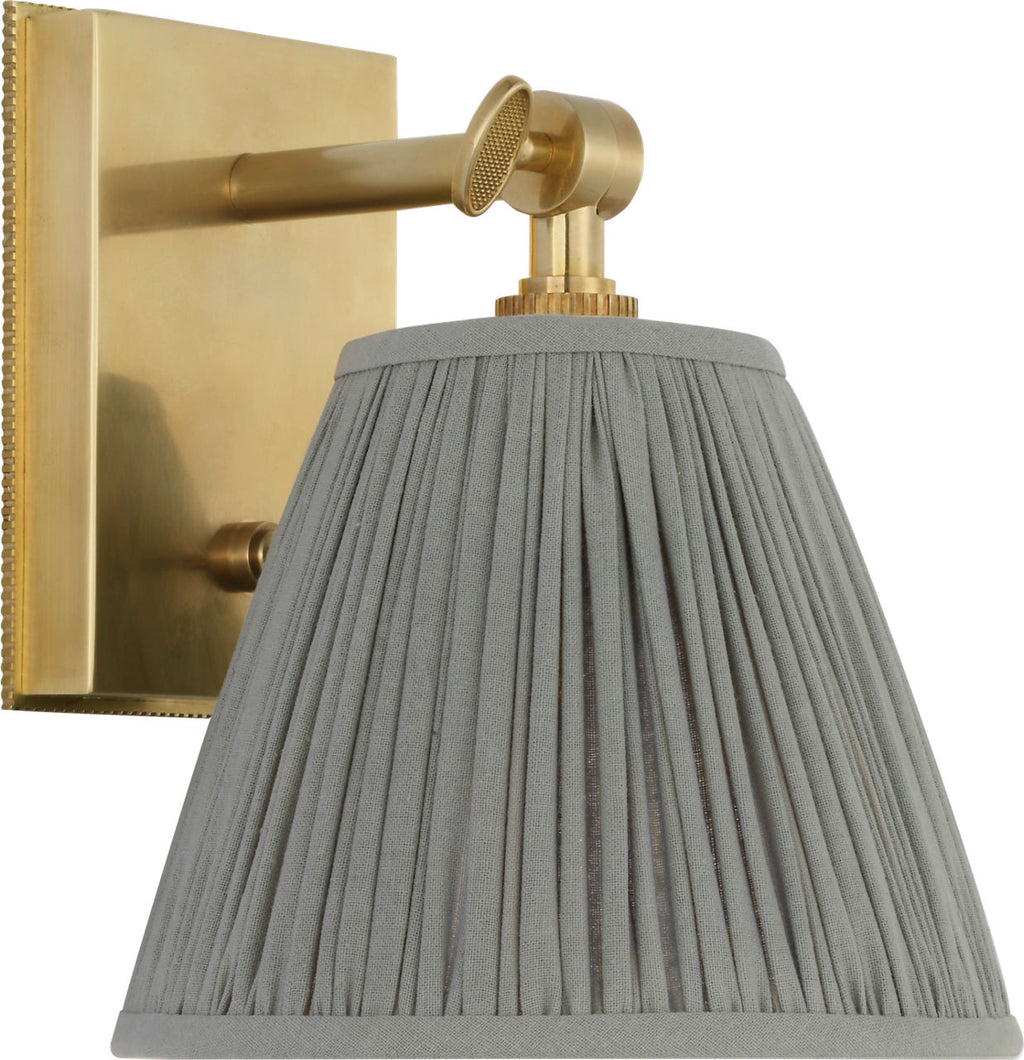 Wimberley Bedside Wall Light | Soft Brass | Blue Linen Pleated Shade