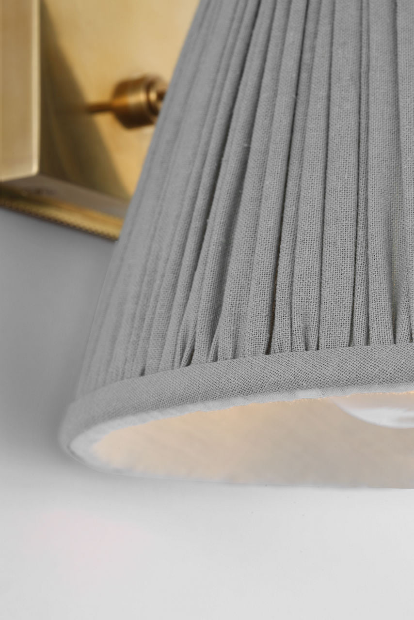 Wimberley Bedside Wall Light | Soft Brass | Blue Linen Pleated Shade