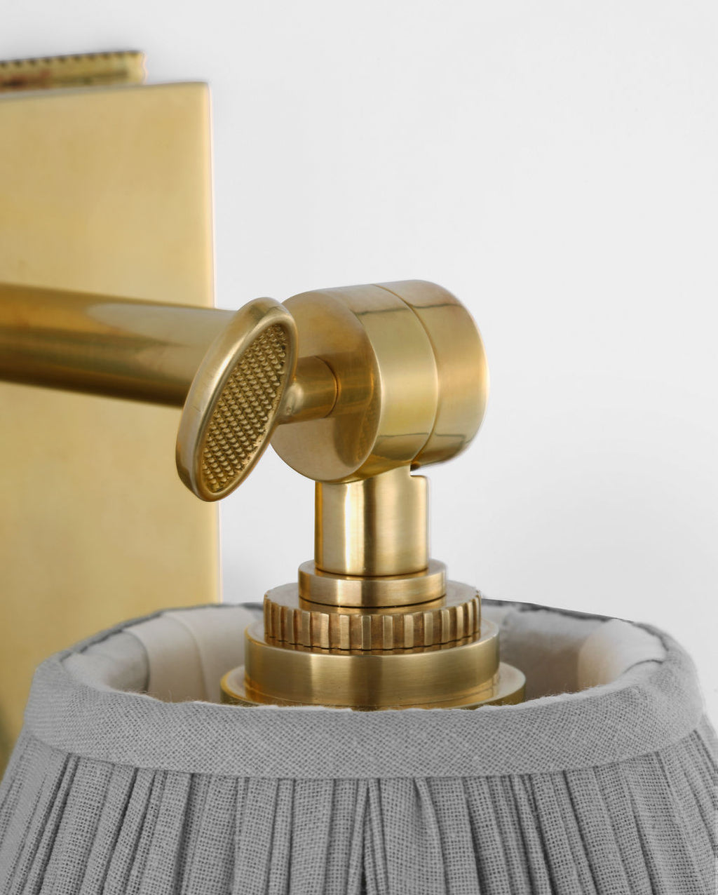 Wimberley Bedside Wall Light | Soft Brass | Blue Linen Pleated Shade