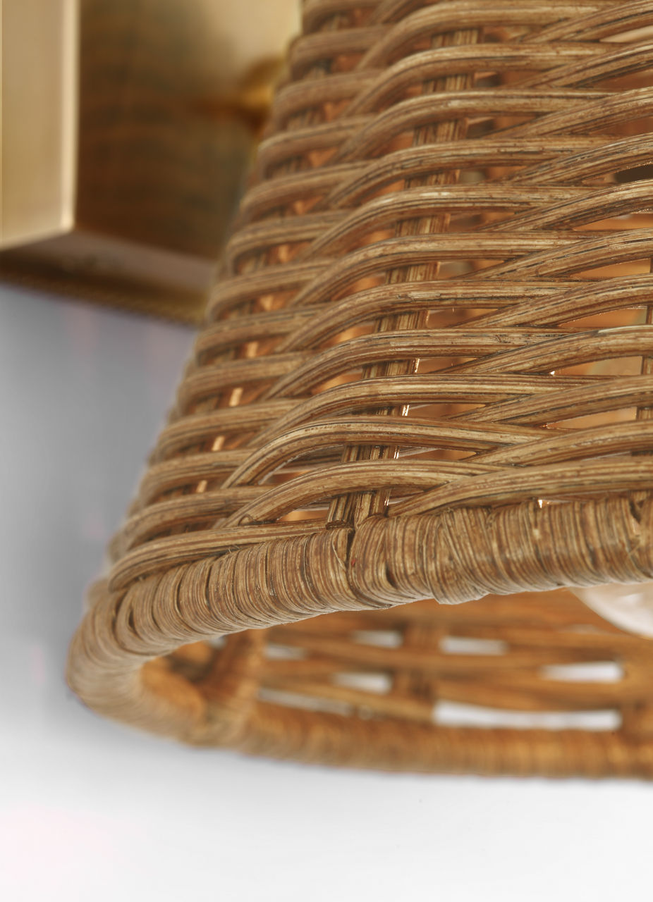 Wimberley Bedside Wall Light | Soft Brass | Natural Wicker Shade
