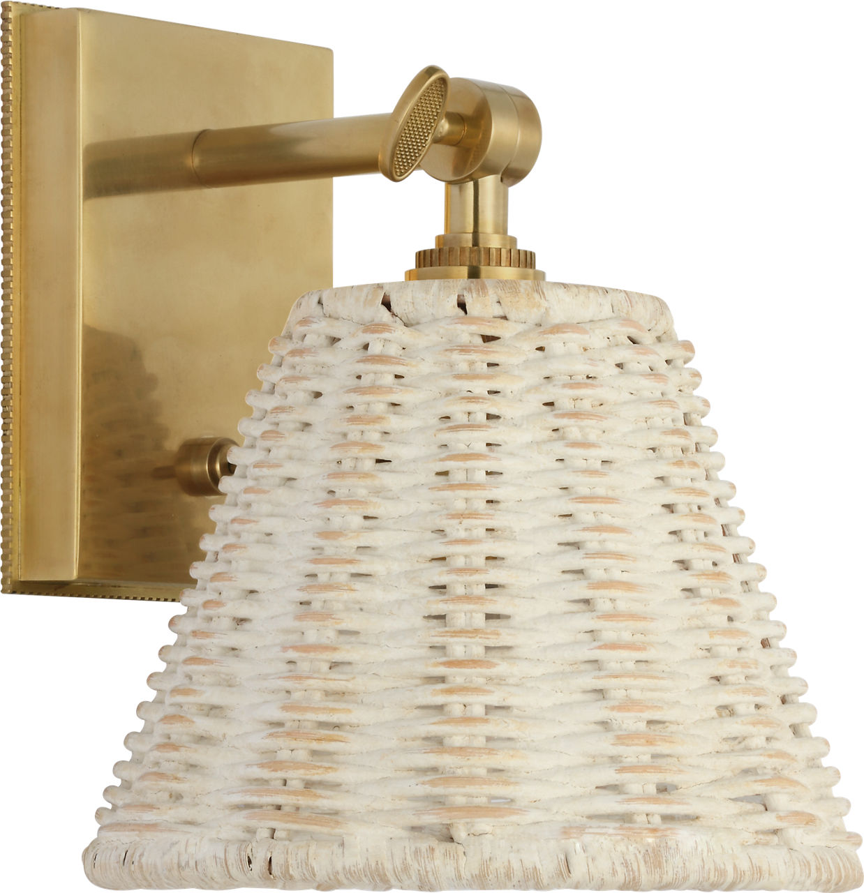 Wimberley Bedside Wall Light | Soft Brass | White Wicker Shade