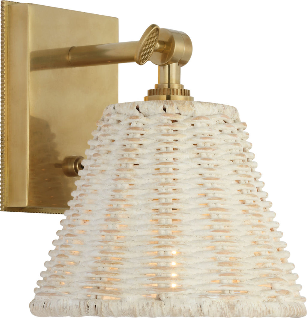 Wimberley Bedside Wall Light | Soft Brass | White Wicker Shade