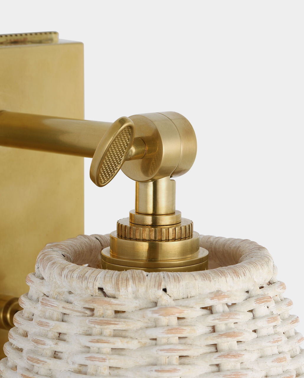 Wimberley Bedside Wall Light | Soft Brass | White Wicker Shade