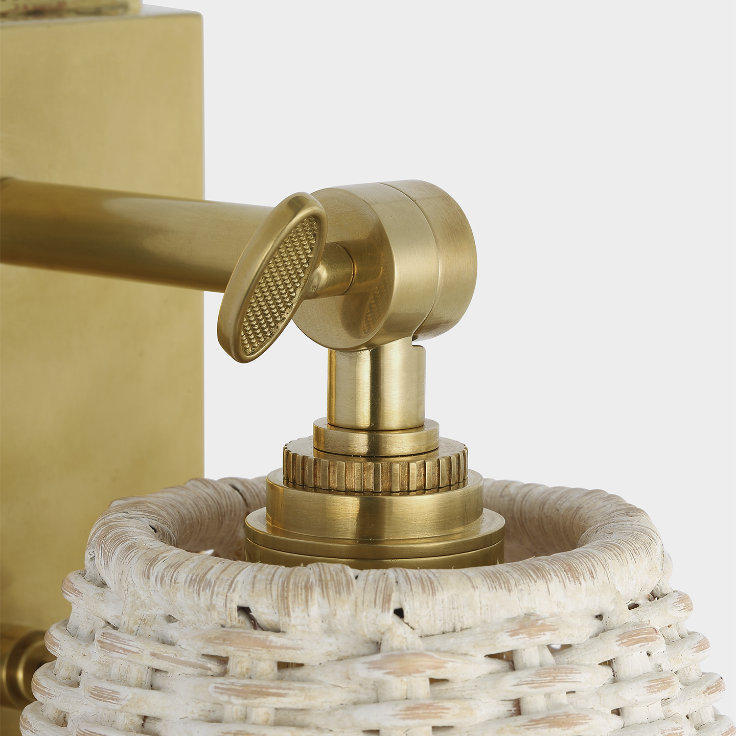 Wimberley Bedside Wall Light | Soft Brass | White Wicker Shade