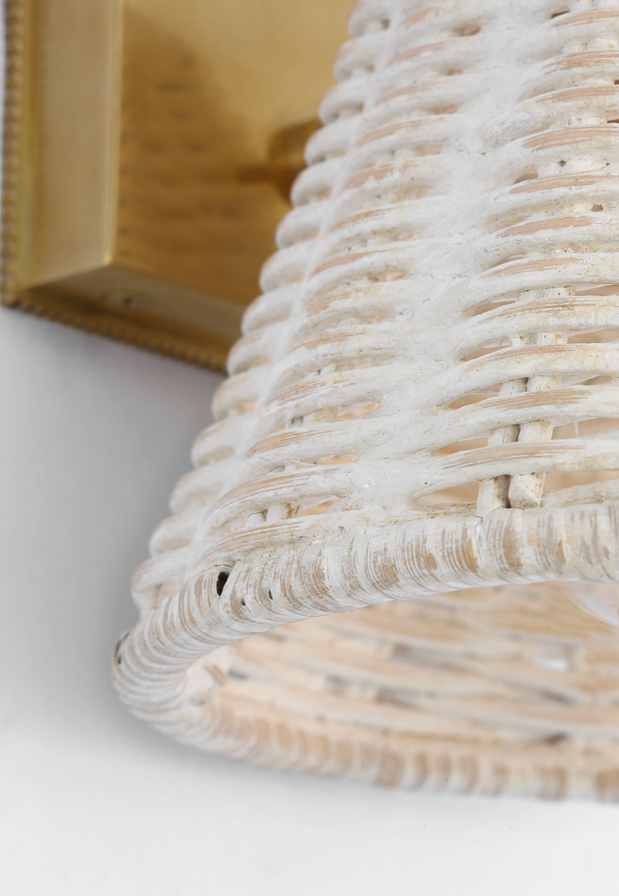 Wimberley Bedside Wall Light | Soft Brass | White Wicker Shade