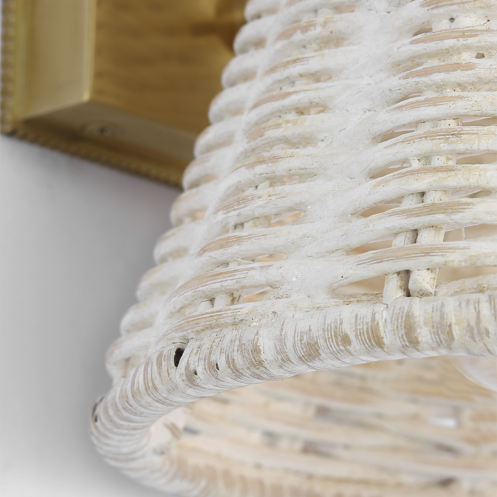 Wimberley Bedside Wall Light | Soft Brass | White Wicker Shade