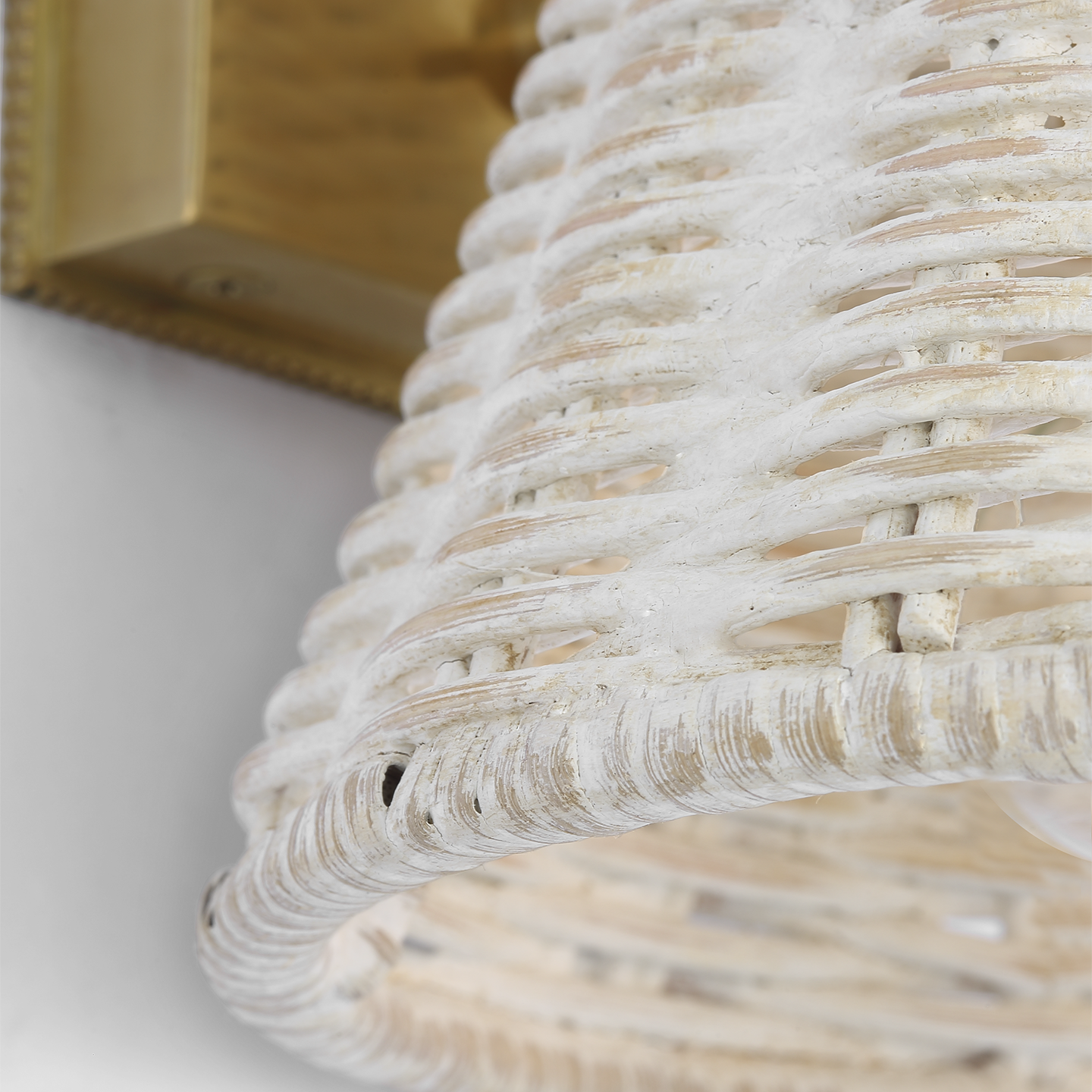 Wimberley Bedside Wall Light | Soft Brass | White Wicker Shade