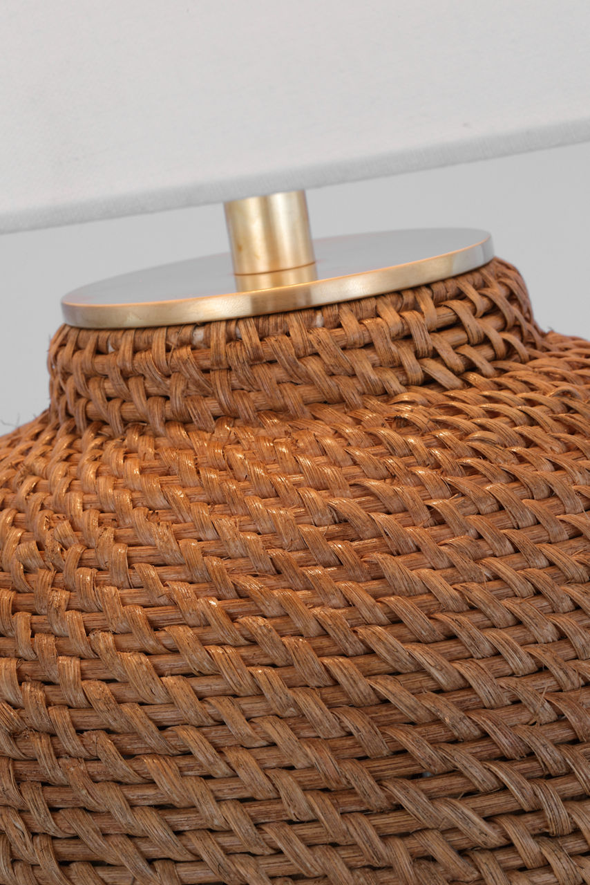 Avedon Small Table Lamp | Natural Rattan | Linen Shade