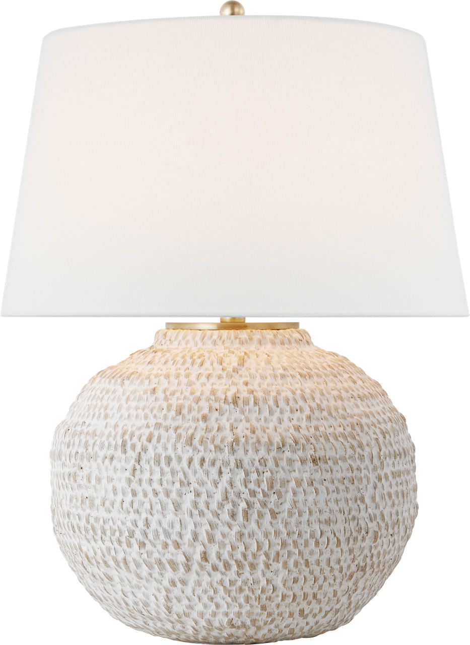 Avedon Small Table Lamp | Plaster White Rattan | Linen Shade
