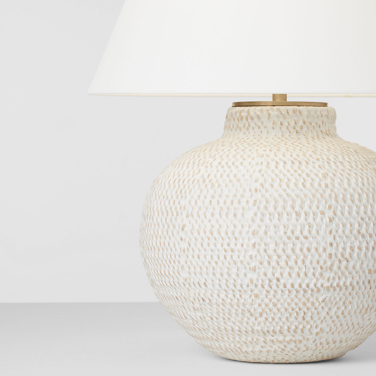 Avedon Medium Table Lamp | Plaster White Rattan | Linen Shade