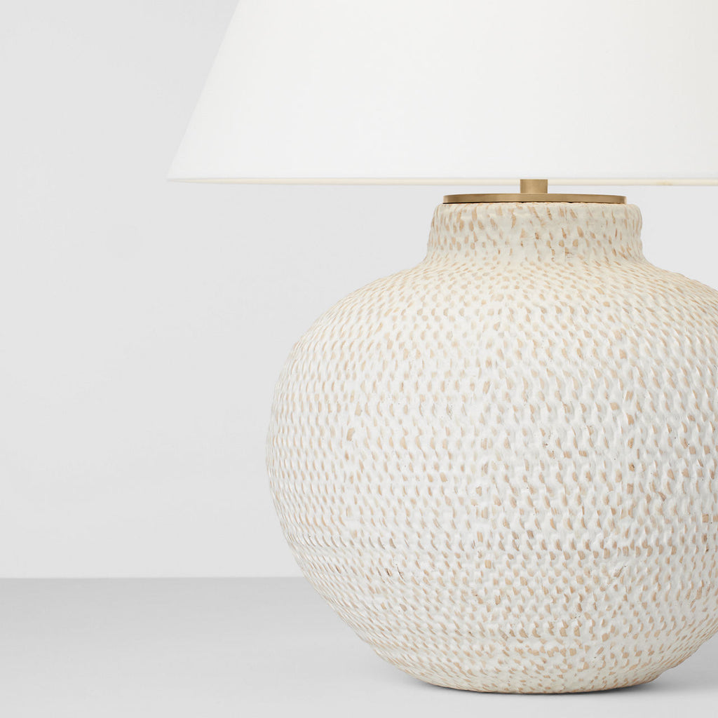 Avedon Medium Table Lamp | Plaster White Rattan | Linen Shade