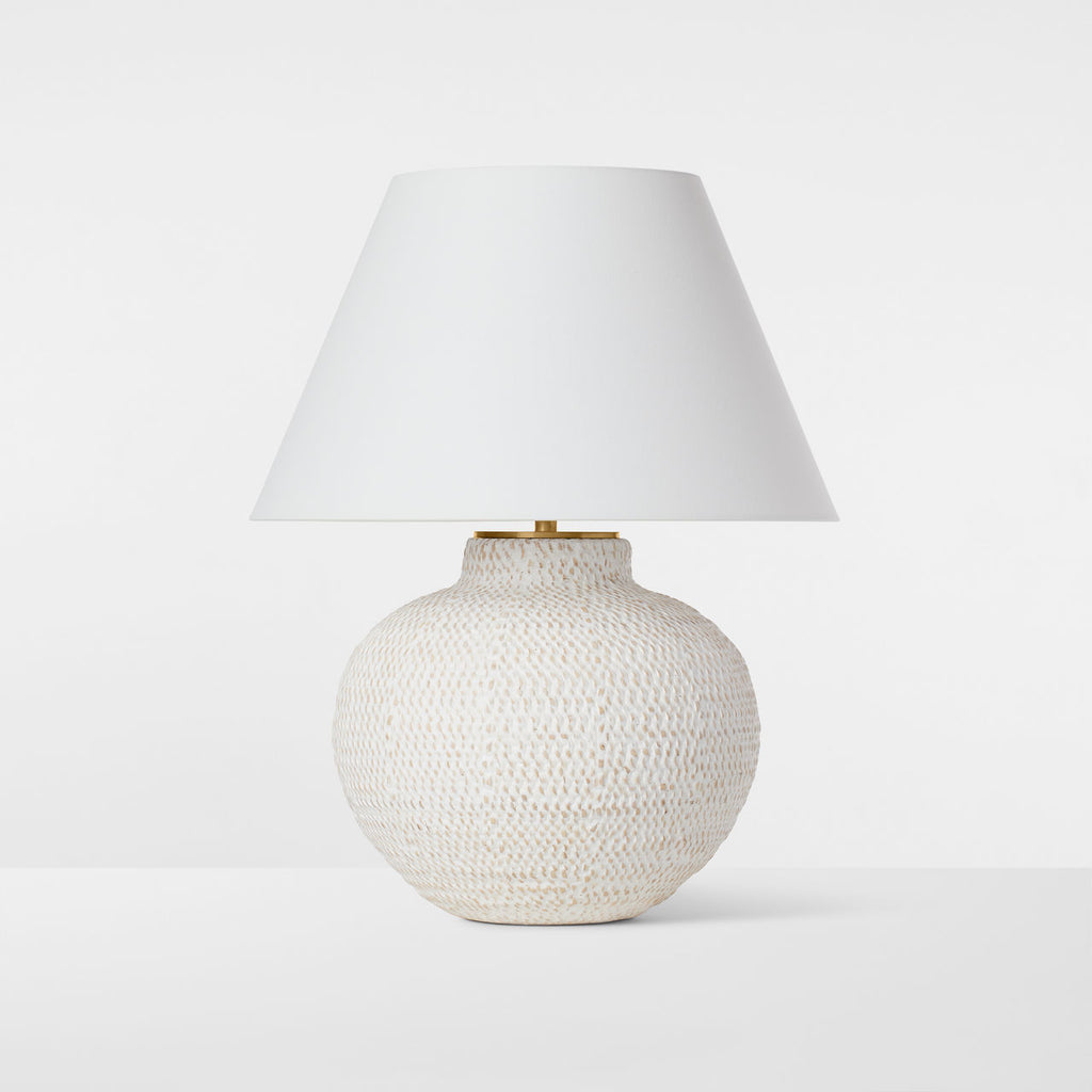 Avedon Medium Table Lamp | Plaster White Rattan | Linen Shade