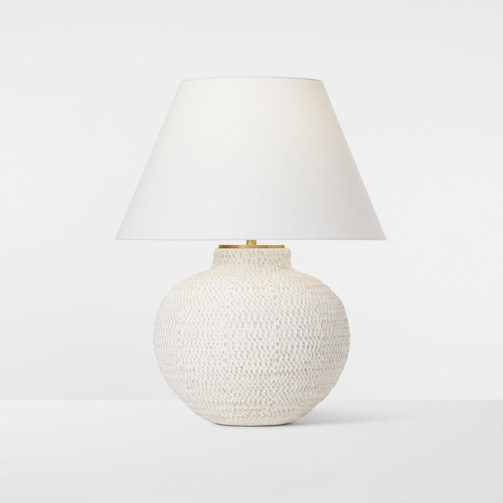 Avedon Medium Table Lamp | Plaster White Rattan | Linen Shade