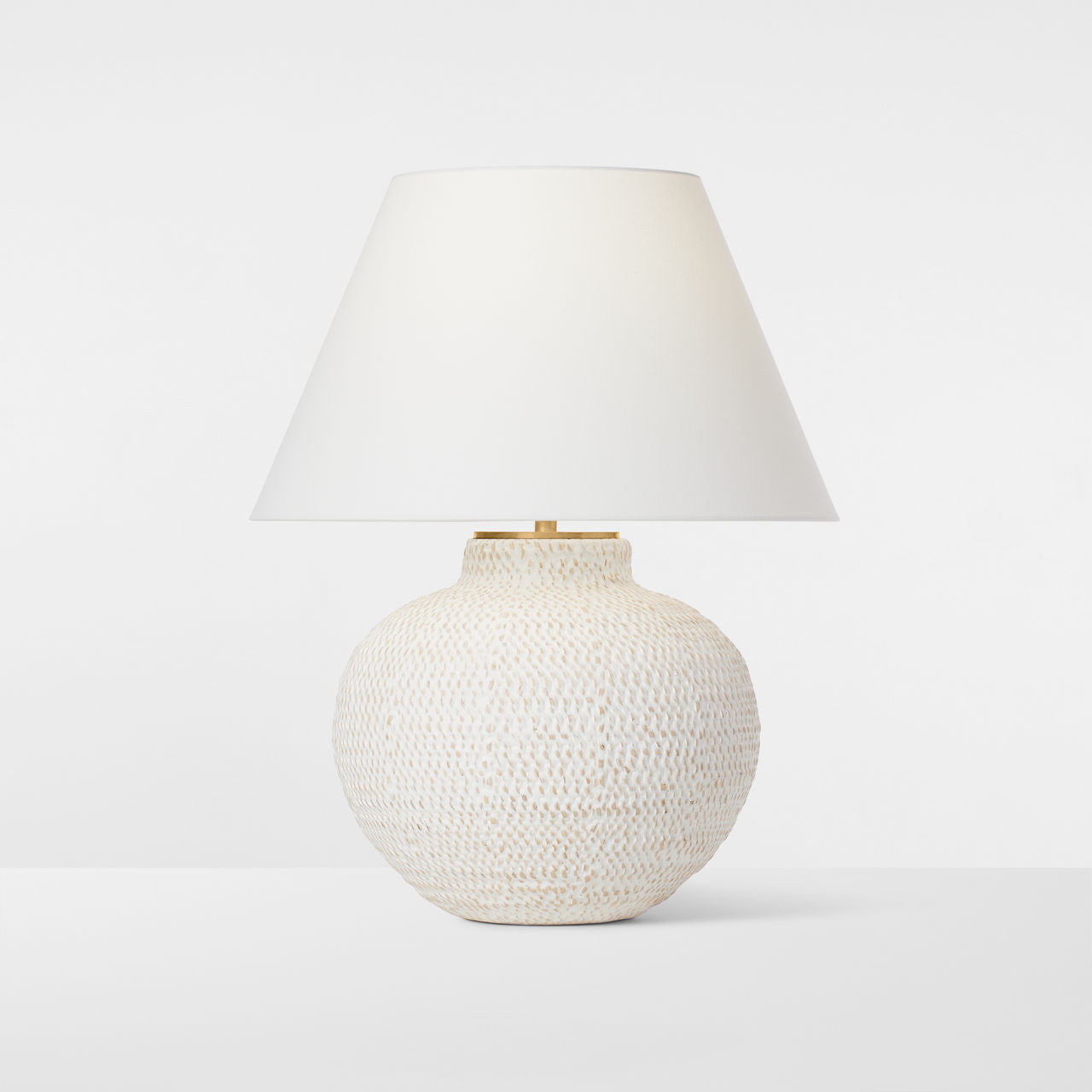 Avedon Medium Table Lamp | Plaster White Rattan | Linen Shade