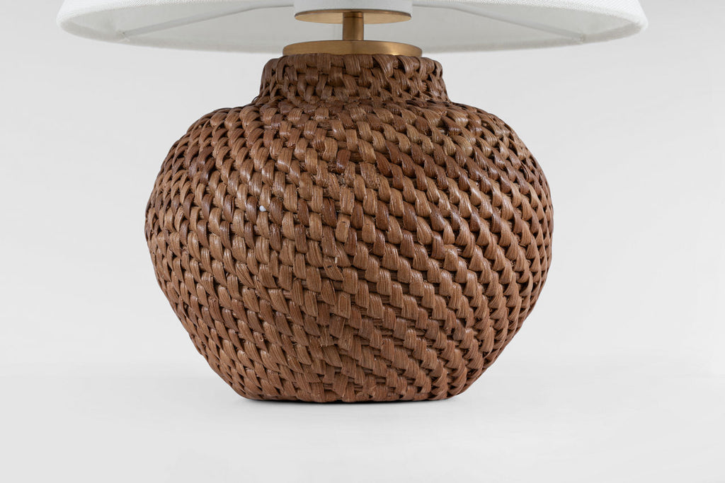 Avedon 12" Cordless Accent Lamp | Natural Rattan | Linen Shade
