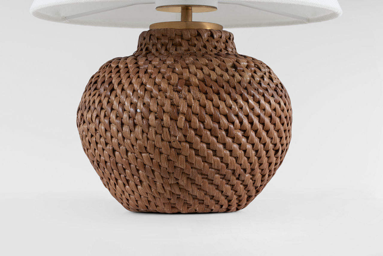 Avedon 12" Cordless Accent Lamp | Natural Rattan | Linen Shade