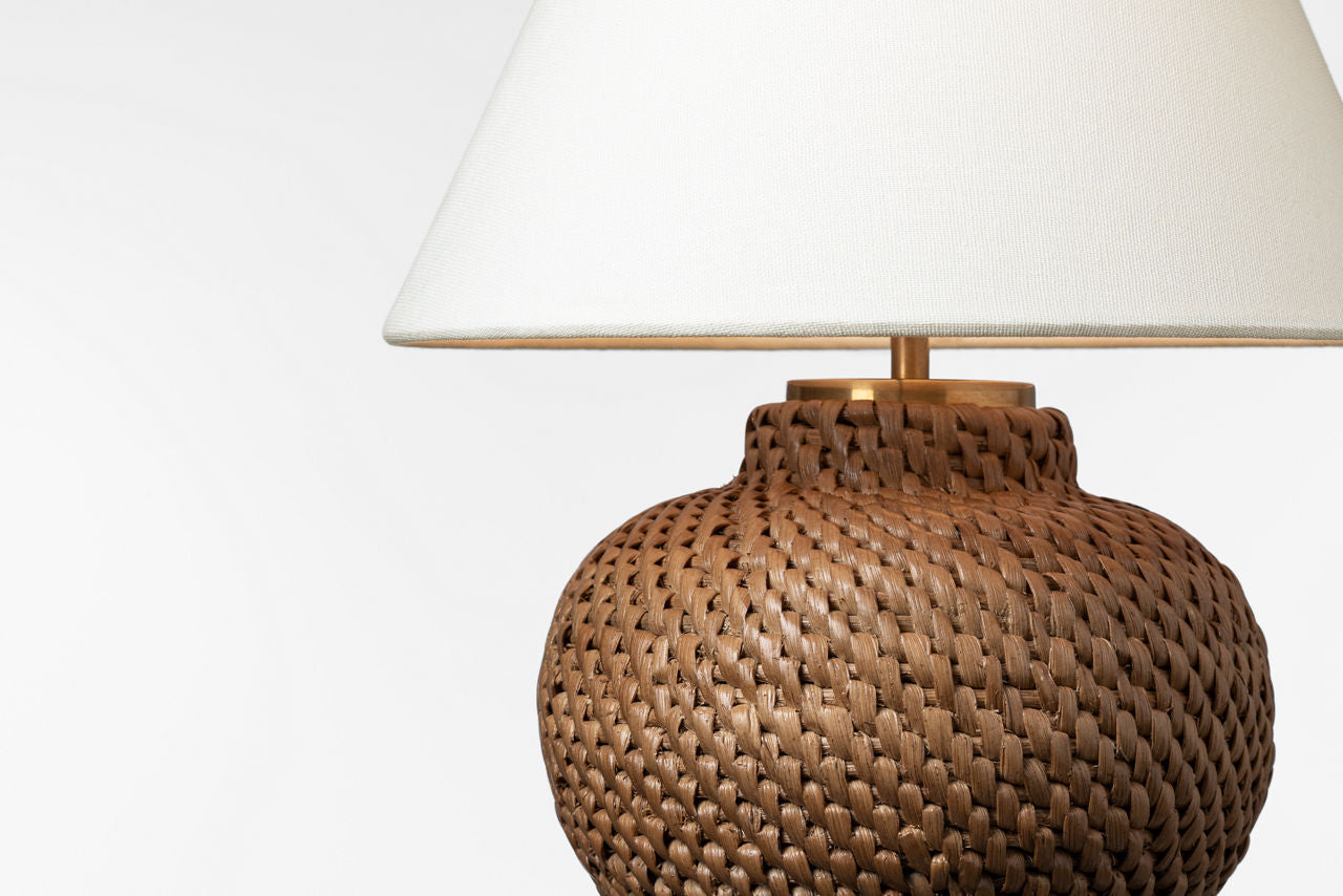 Avedon 12" Cordless Accent Lamp | Natural Rattan | Linen Shade