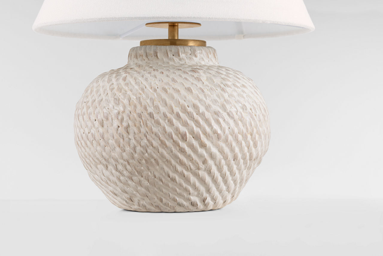 Avedon 12" Cordless Accent Lamp | Plaster White Rattan | Linen Shade