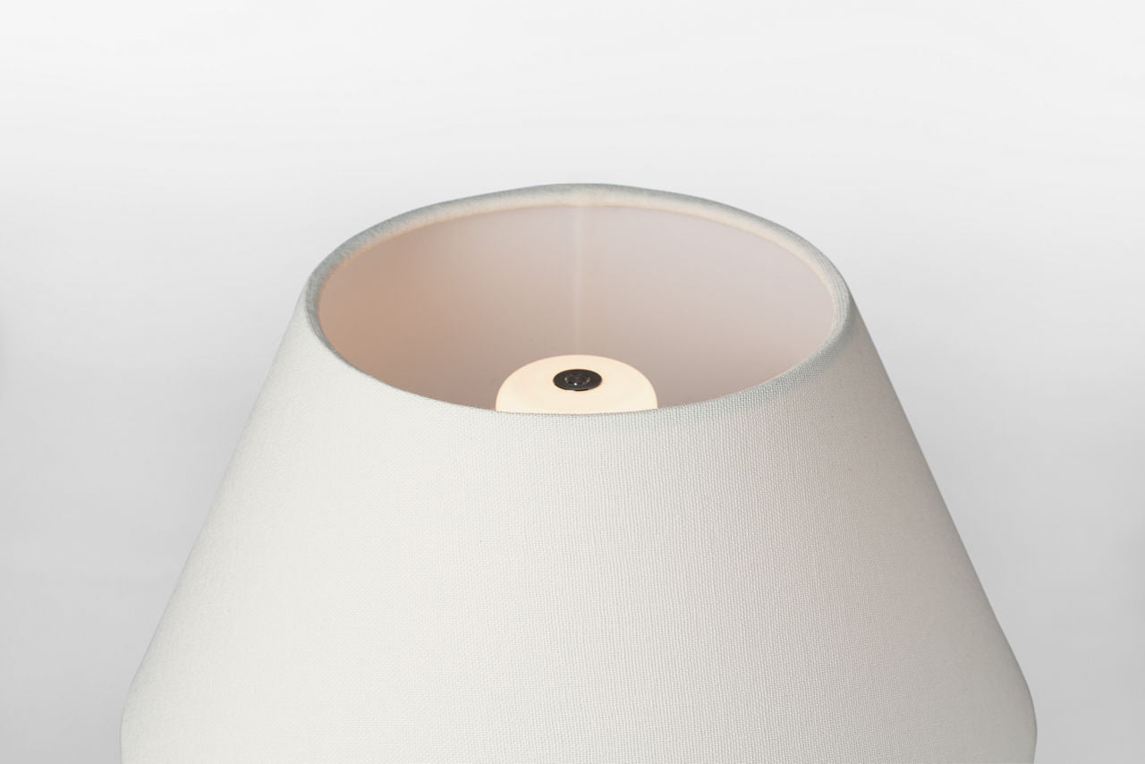 Avedon 12" Cordless Accent Lamp | Plaster White Rattan | Linen Shade