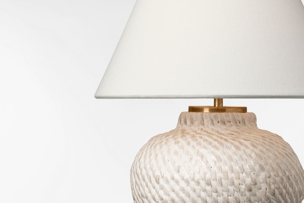 Avedon 12" Cordless Accent Lamp | Plaster White Rattan | Linen Shade
