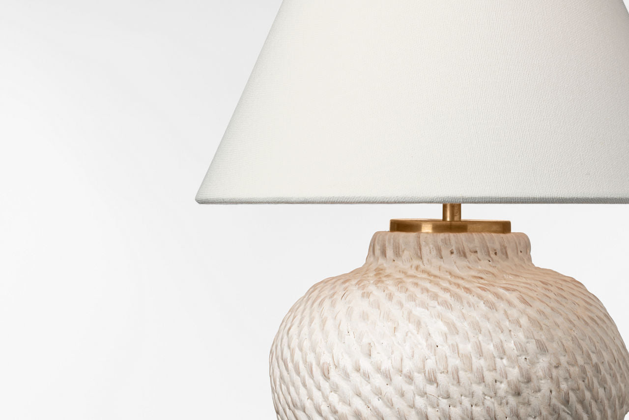Avedon 12" Cordless Accent Lamp | Plaster White Rattan | Linen Shade