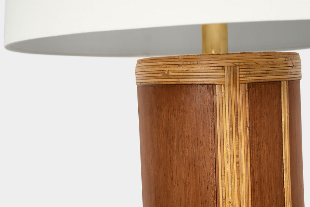 Lignum Medium Table Lamp | Dark Oak and Dark Rattan | Linen Shade