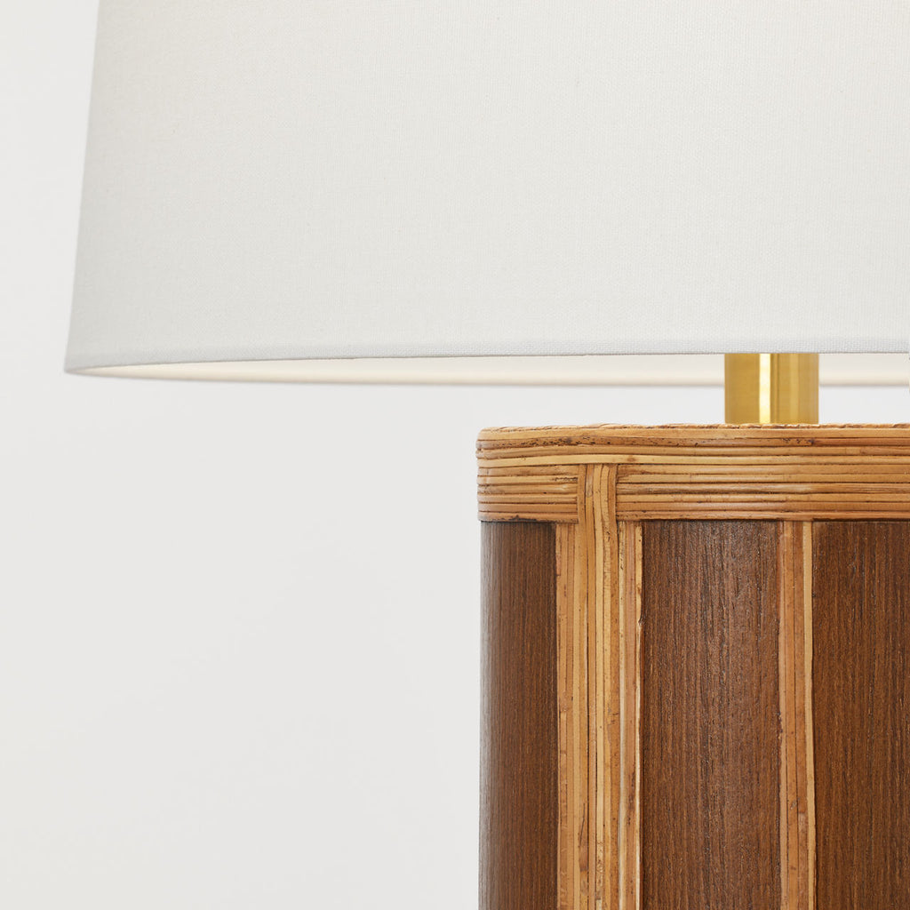 Lignum Medium Table Lamp | Dark Oak and Dark Rattan | Linen Shade