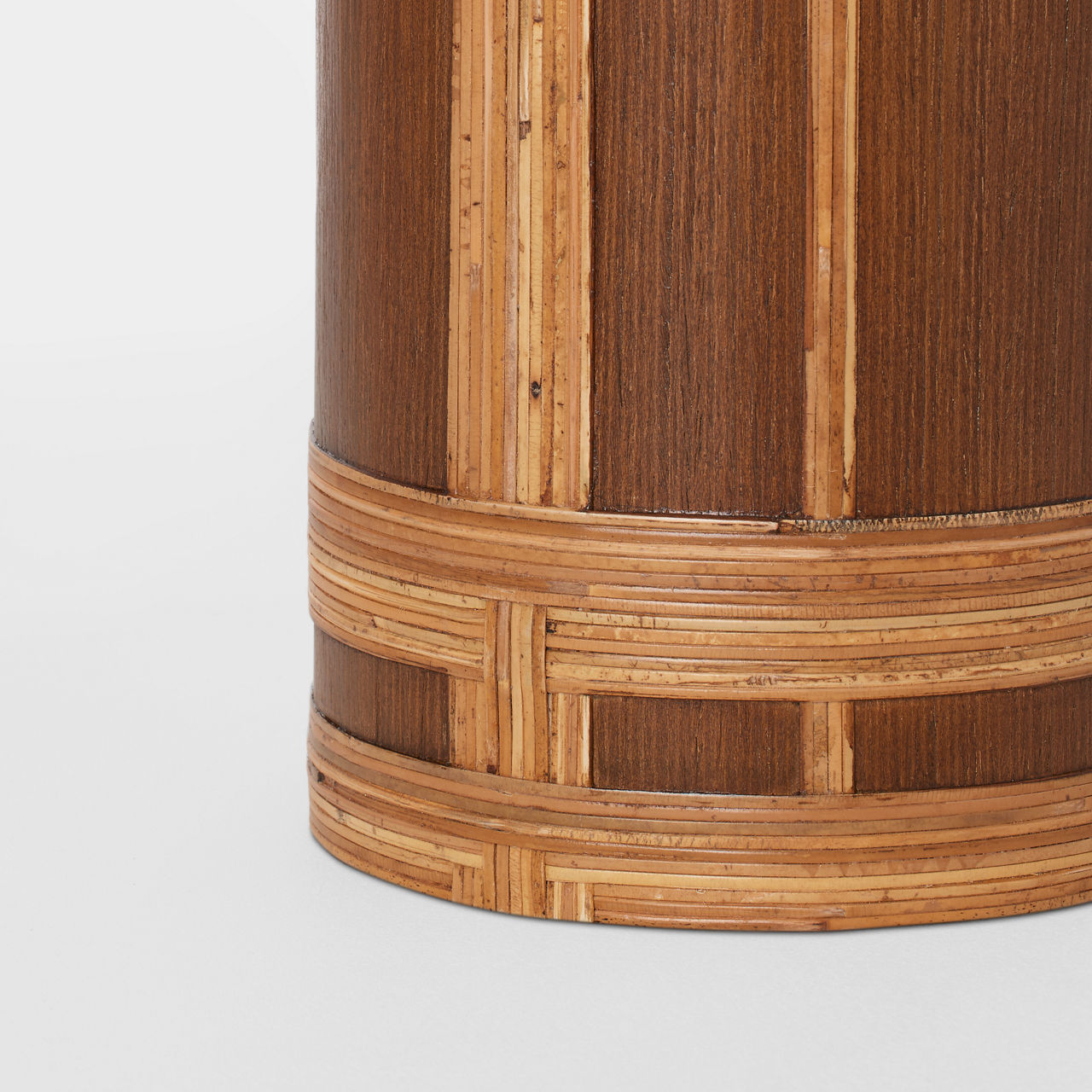 Lignum Medium Table Lamp | Dark Oak and Dark Rattan | Linen Shade