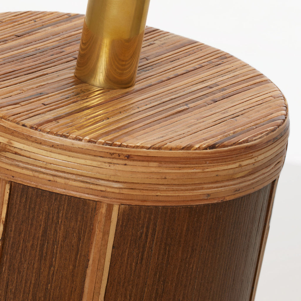 Lignum Medium Table Lamp | Dark Oak and Dark Rattan | Linen Shade