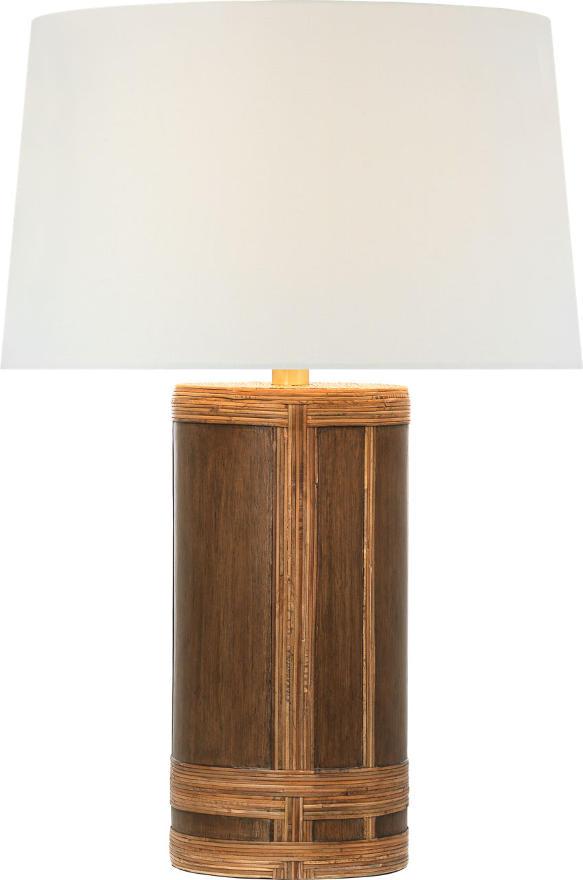 Lignum Medium Table Lamp | Dark Oak and Dark Rattan | Linen Shade