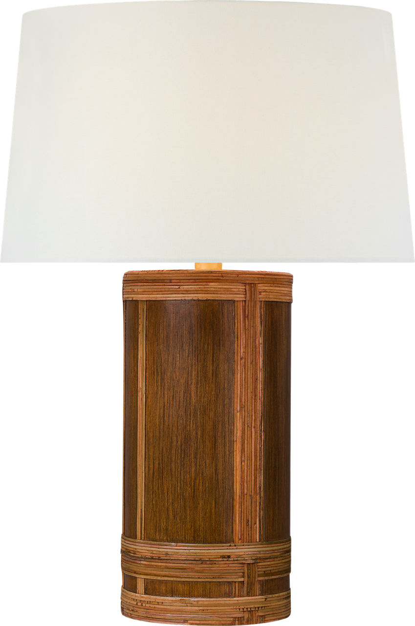 Lignum Medium Table Lamp | Dark Oak and Dark Rattan | Linen Shade