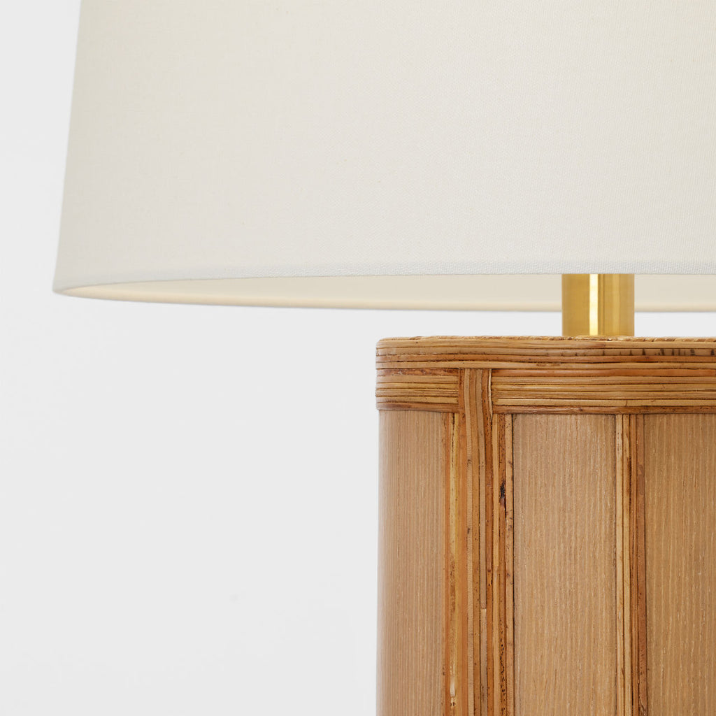 Lignum Medium Table Lamp | Light Oak and Natural Rattan | Linen Shade