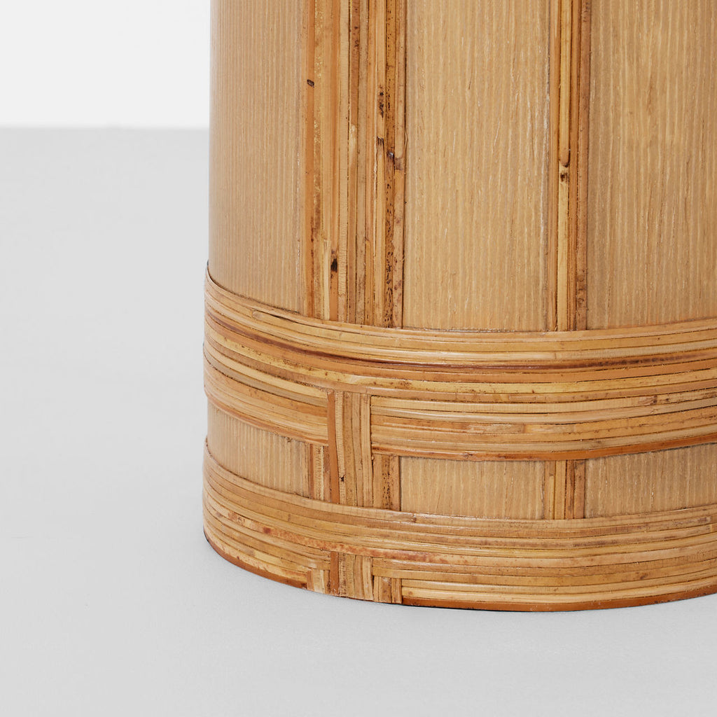 Lignum Medium Table Lamp | Dark Oak and Dark Rattan | Linen Shade