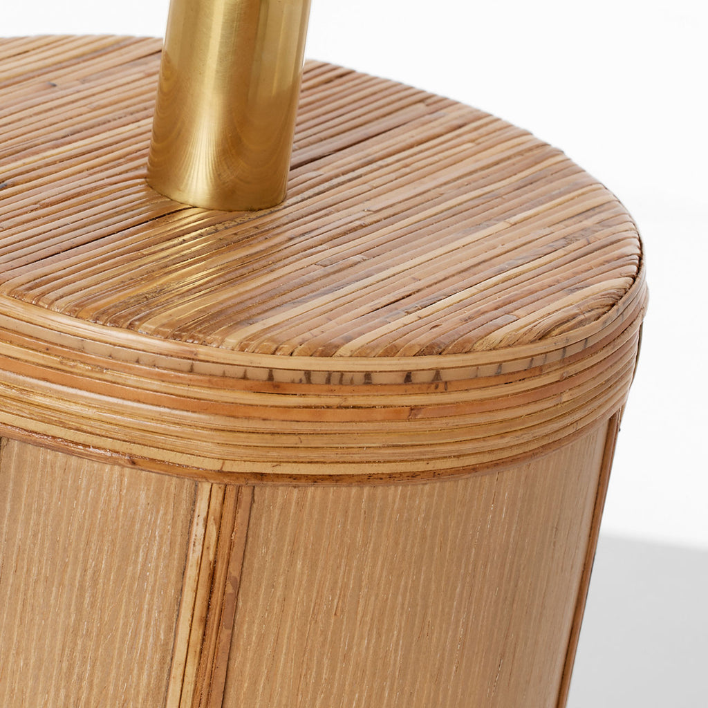 Lignum Medium Table Lamp | Dark Oak and Dark Rattan | Linen Shade