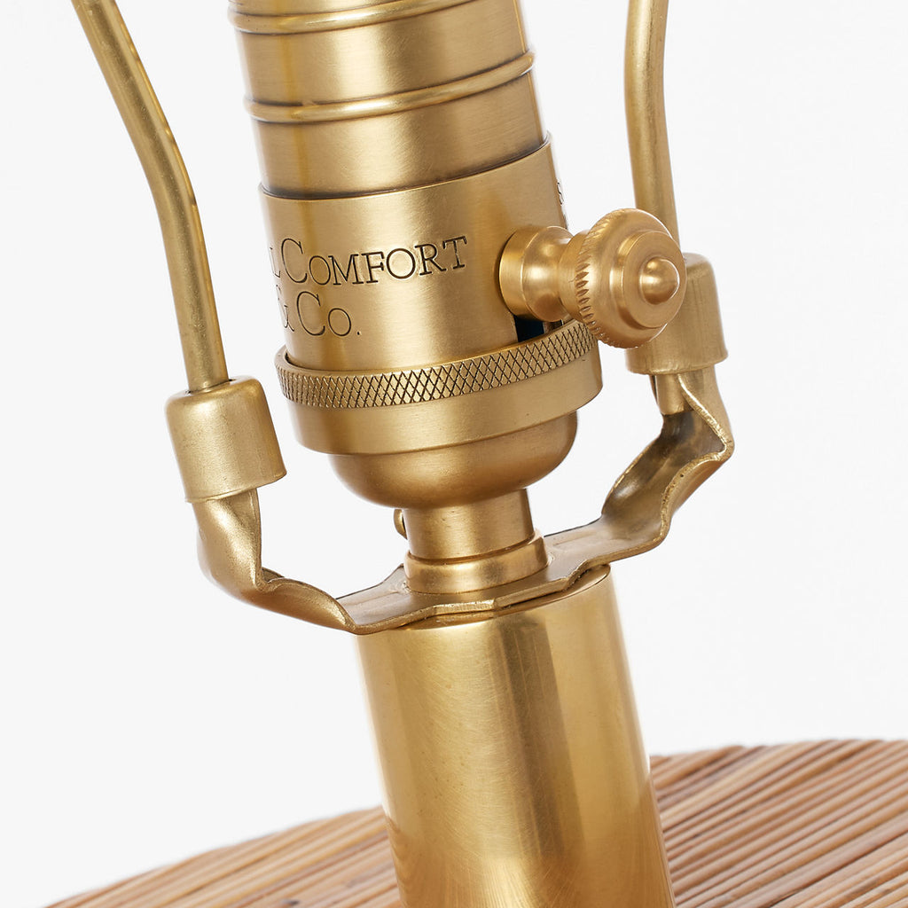 Lignum Medium Table Lamp | Dark Oak and Dark Rattan | Linen Shade