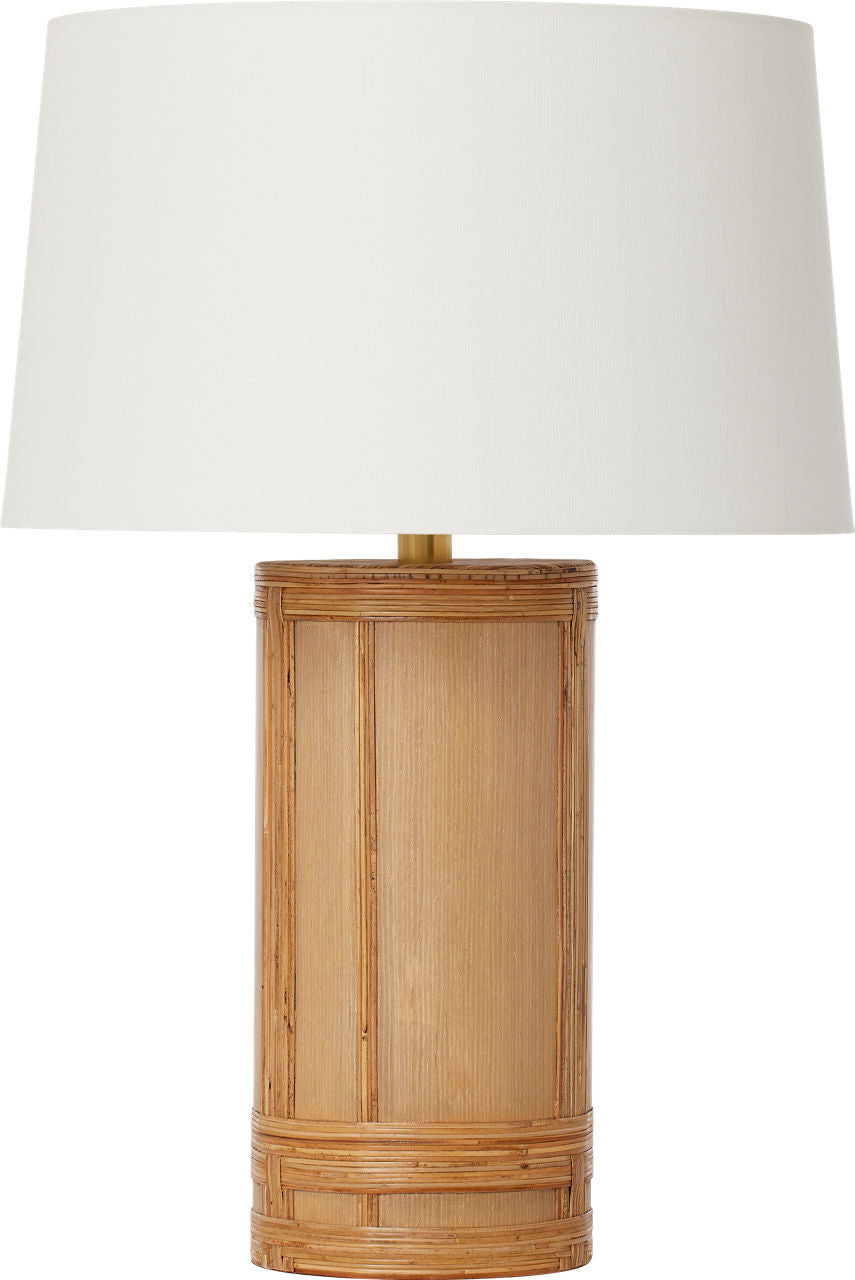 Lignum Medium Table Lamp | Light Oak and Natural Rattan | Linen Shade