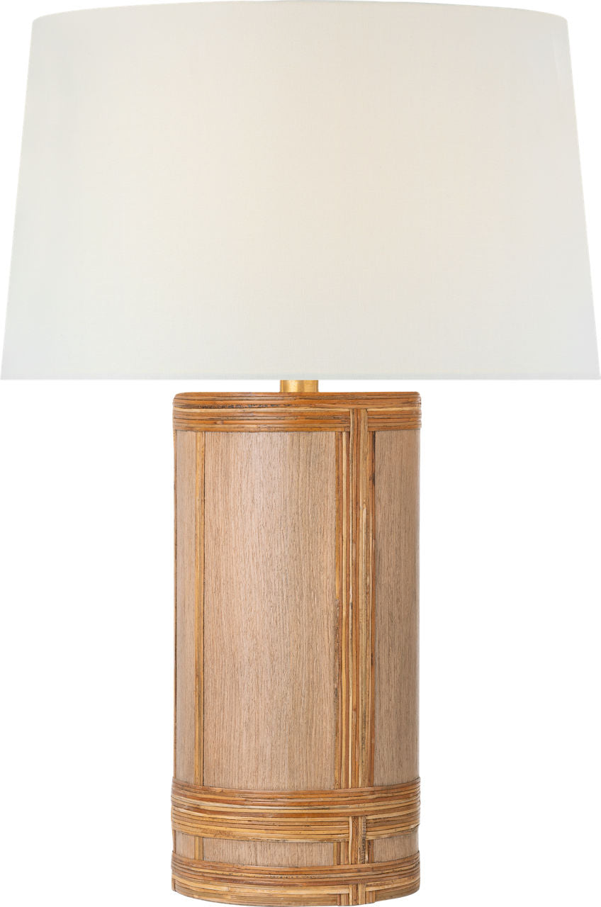 Lignum Medium Table Lamp | Light Oak and Natural Rattan | Linen Shade
